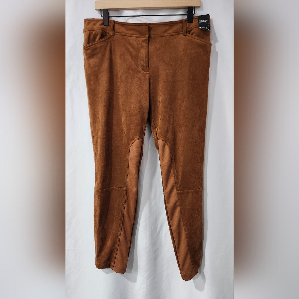 Brown Faux Suede Equestrian Womens Leggings Pants‎ Size 10 Riding Chic Stretch